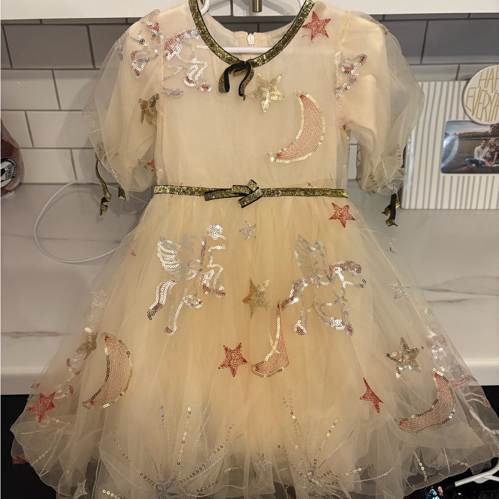 Lola + The Boys Cream Dress with Gold and Silver Accents